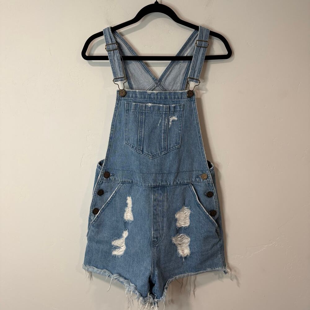 Show Me Your Mumu Women's Georgia Overall‎ Shorts Shortalls Denim Blue Small